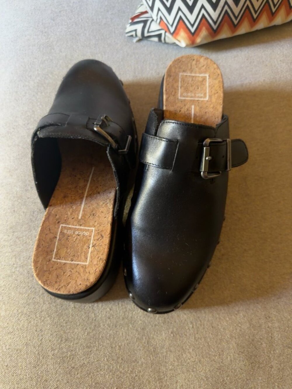 Dolce Vita Black Leather Platform Clogs Studded Lug Sole